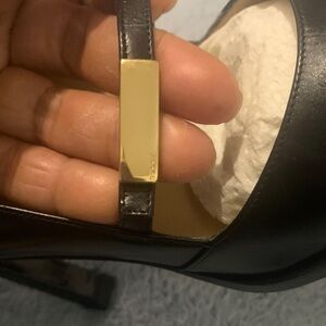 Gucci Black Leather Heels with Gold Detail